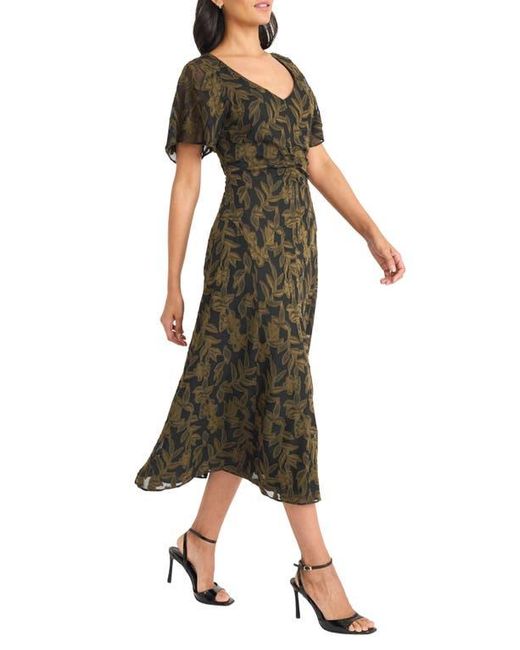Maggy London Green Ruched Flutter Sleeve Dress