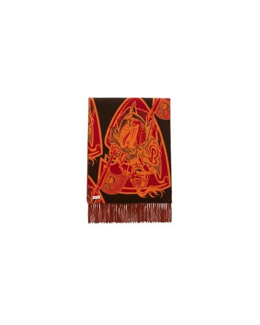 Burberry Red Charging Knight Wool Cashmere Scarf