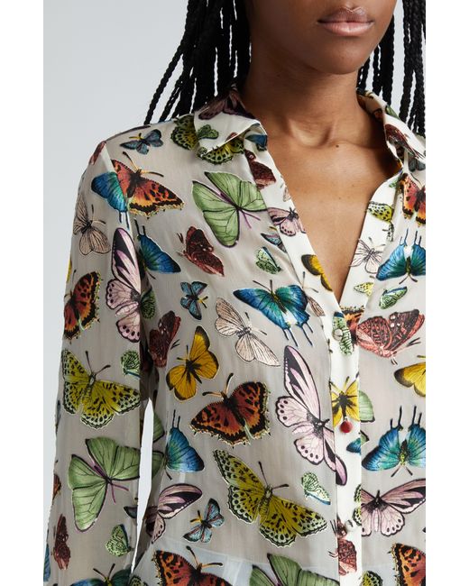 Alice + Olivia White Alice + Olivia Eloise Butterfly Print Button-up Shirt