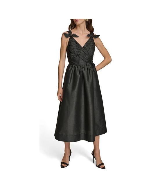 Donna Karan Black Bow Fit & Flare Midi Cocktail Dress