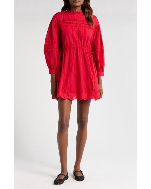 Damson Madder Red Clancy Lace & Eyelet Long Sleeve Organic Cotton Minidress
