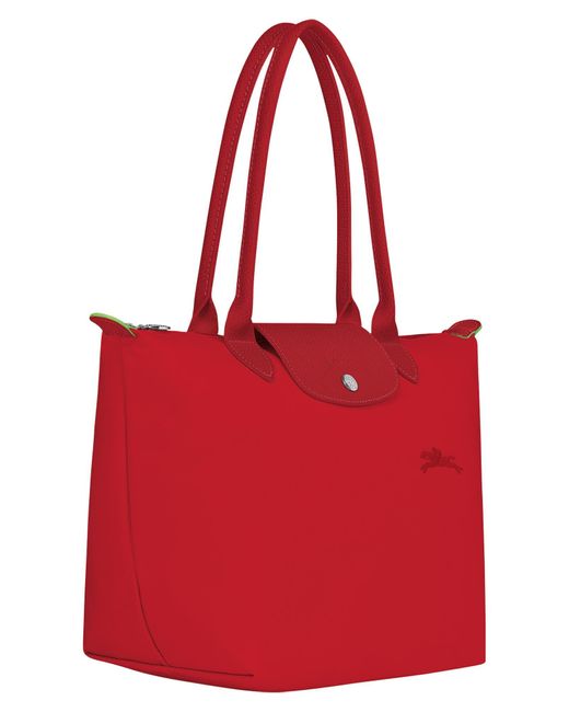 Longchamp Red Medium Le Pliage Green Recycled Canvas Shoulder Tote Bag