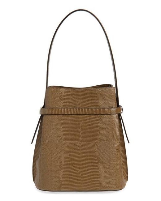 Totême  Brown Belted Lizard Embossed Leather Bucket Shoulder Bag