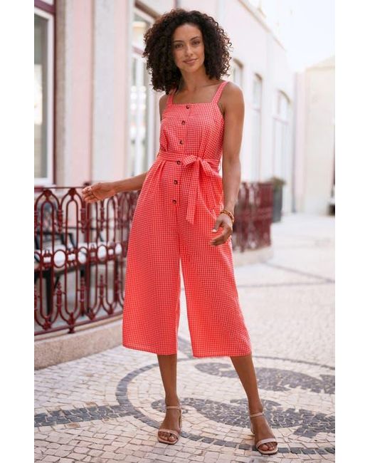 Yumi' Red Gingham Button Through Jumpsuit
