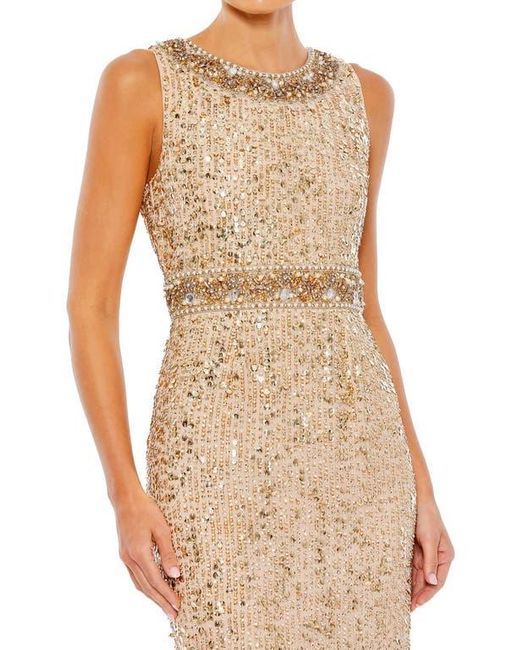 Mac Duggal Natural Sequin Cocktail Midi Dress