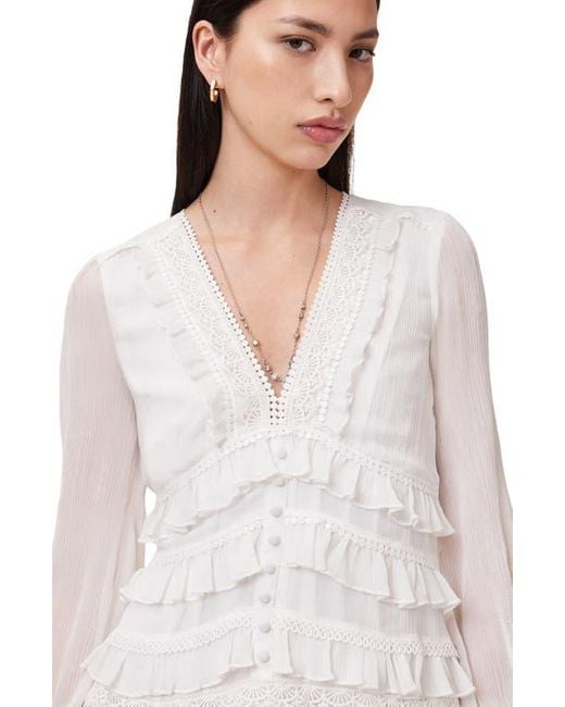 AllSaints White Zora Long Sleeve Tiered Dress