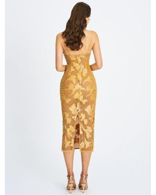Miss Circle Metallic Edie Beaded Sequin Midi Pencil Dress
