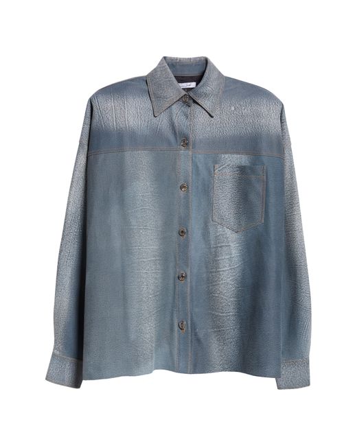 LAQUAN SMITH Blue Oversize Trompe L'oeil Denim Effect Leather Button-up Shirt