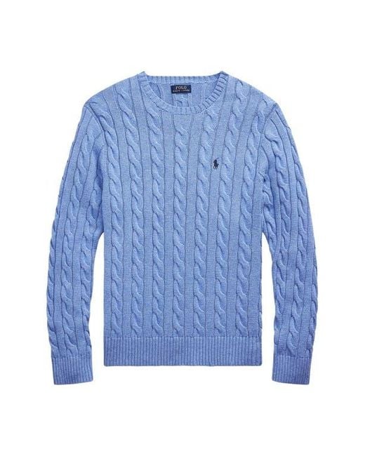Polo Ralph Lauren Blue Cable Knit Cotton Crewneck Sweater for men
