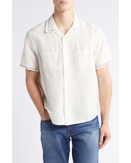 Corridor NYC White Bouquet Floral Embroidered Linen & Cotton Camp Shirt for men