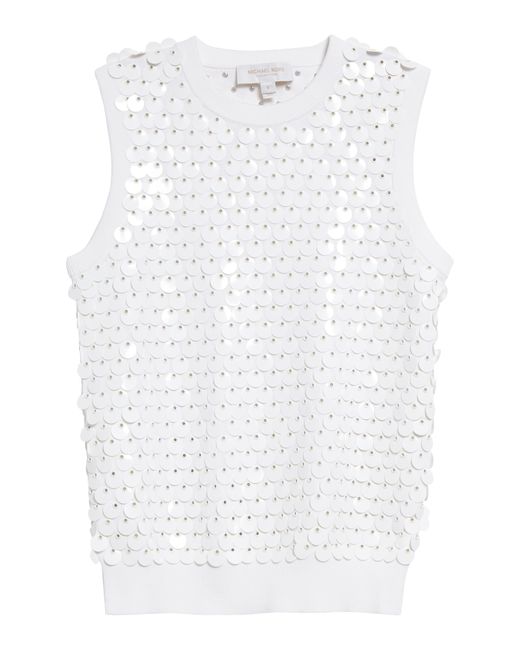 Michael Kors White Paillette Embellished Sleeveless Sweater