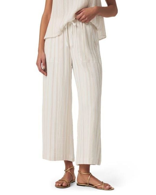 Splendid Natural Kit Stripe Cotton Gauze Crop Wide Leg Pants