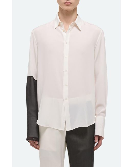 Helmut Lang White Colorblocked Silk Button-up Shirt for men