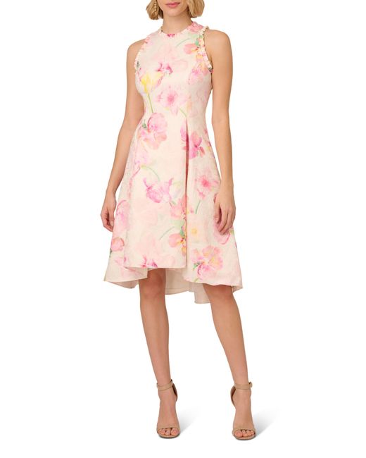 Adrianna Papell Pink Floral Jacquard High-low Dress