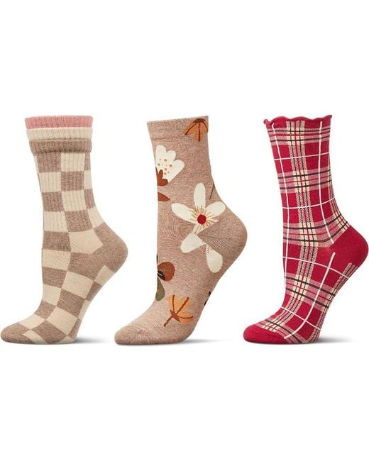 Memoi Pink Assorted 3-Pack Crew Socks