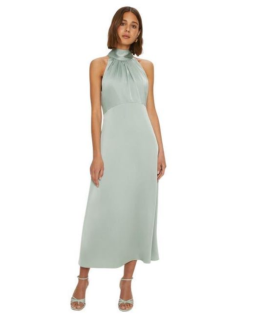 Oasis Green Satin Halter Neck Midi Bridesmaid Dress