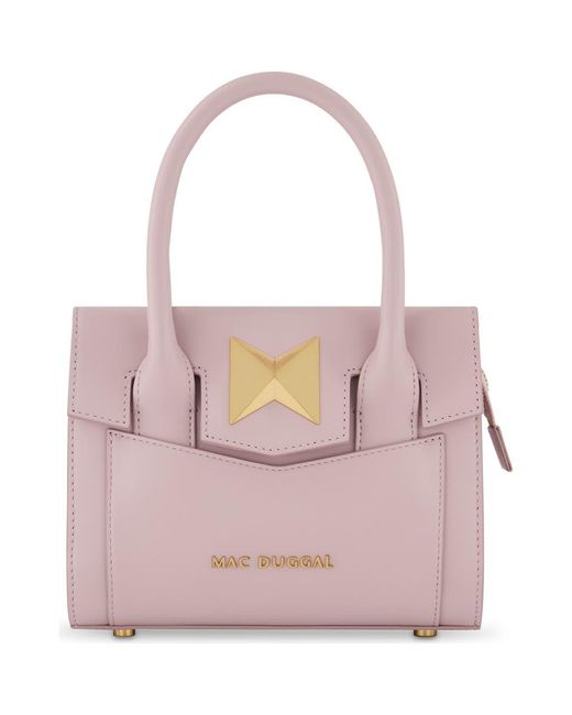 Mac Duggal Pink Plated Hardware Small Leather Tote Bag