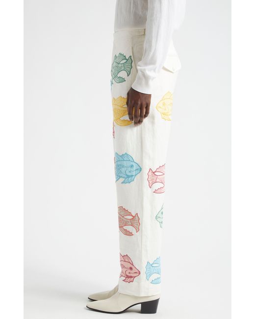 Bode Multicolor Piscine Appliqué Linen Pants for men