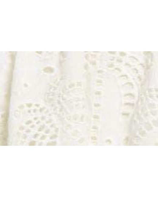 Farm Rio White Eyelet Puff Sleeve Tiered Cotton Midi Dress