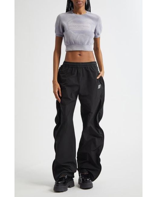 Alexander Wang Black Ruched Wide Leg Track Pants