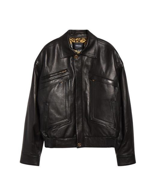 Versace Black Plongé Leather Blouson Jacket for men
