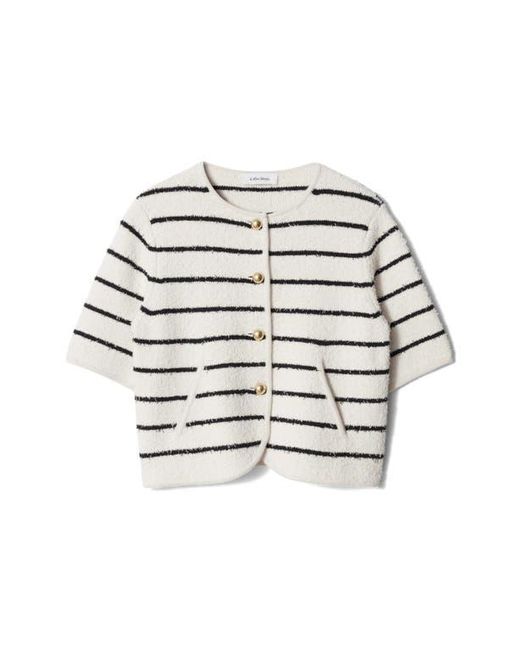 & Other Stories Blue Stacy Stripe Short Sleeve Cotton & Wool Blend Cardigan