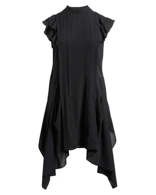 Chelsea28 Black Pintuck Handkerchief Hem Dress