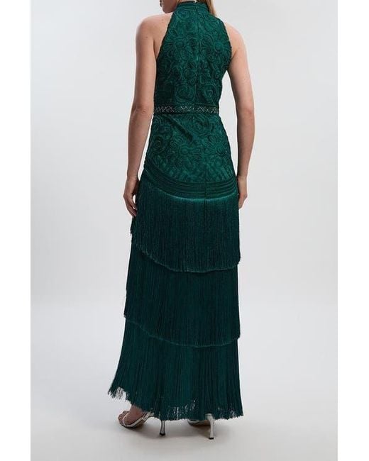 Karen Millen Green Beaded Halter Neck Woven Maxi Dress