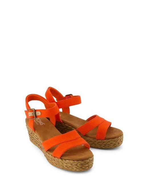 TOMS Orange Audrey Ankle Strap Espadrille Platform Wedge Sandal