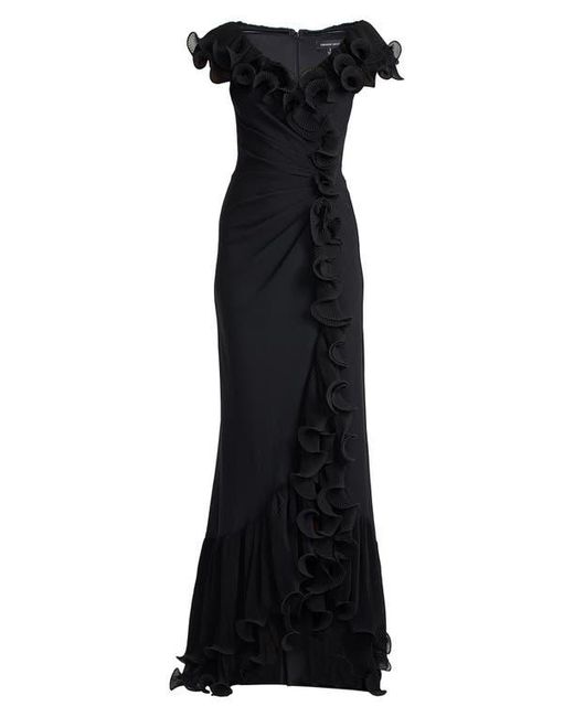 Tadashi Shoji Black Pleated Ruffle Gown