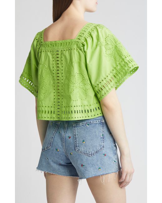 Rails Green Laine Embroidered Eyelet Cotton Crop Top
