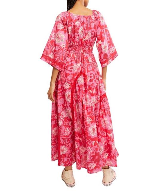 Free People Red Printed Smocked Waist Maxi Dress