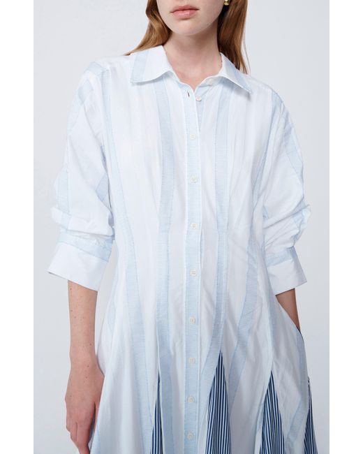 Jonathan Simkhai Blue Jazz Patchwork Long Sleeve Cotton Maxi Shirtdress