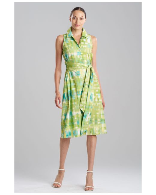 Natori Green Plaids Halter Button Down Dress