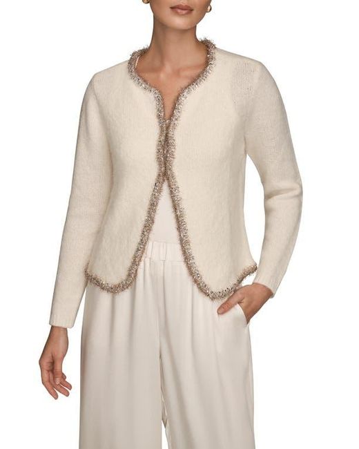Donna Karan Natural Metallic Trim Cardigan