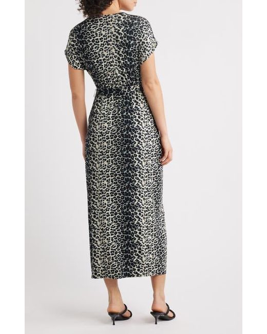 Loveappella Multicolor Leopard Print Faux Wrap Midi Dress