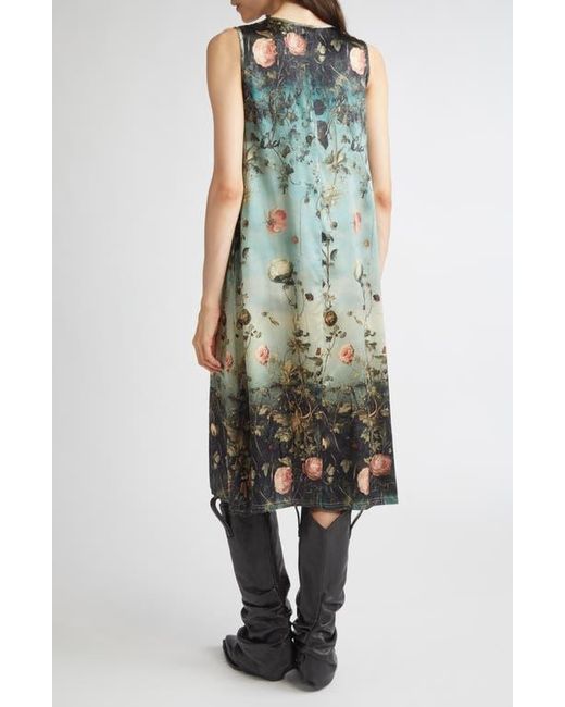 R13 Green Floral Print Sleeveless Midi Dress