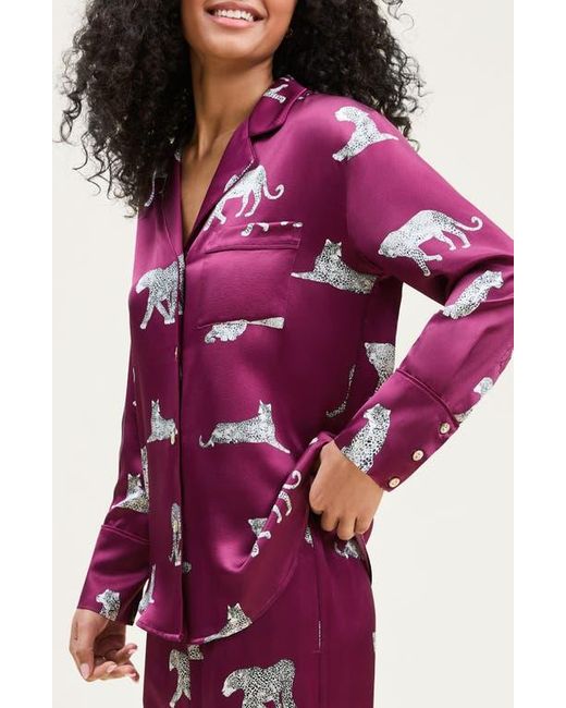 Petite Plume Red Panthre De Nuit Piped Silk Satin Pajamas