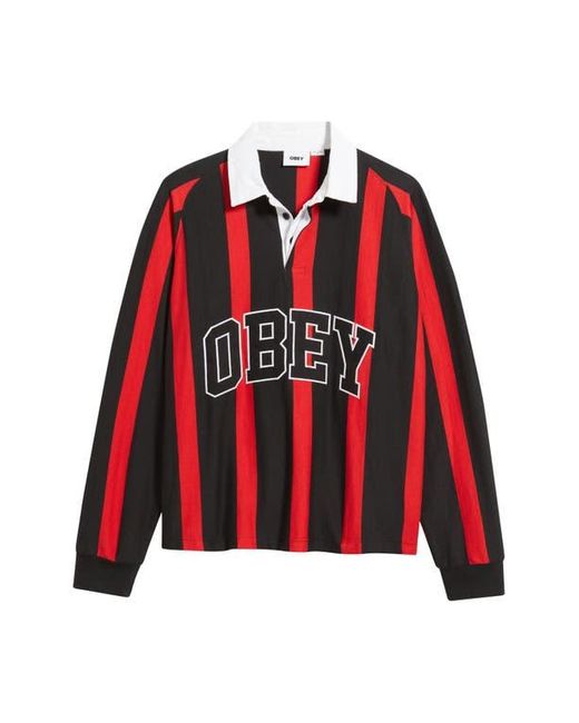 Obey Red Landon Stripe Rugby Shirt for men