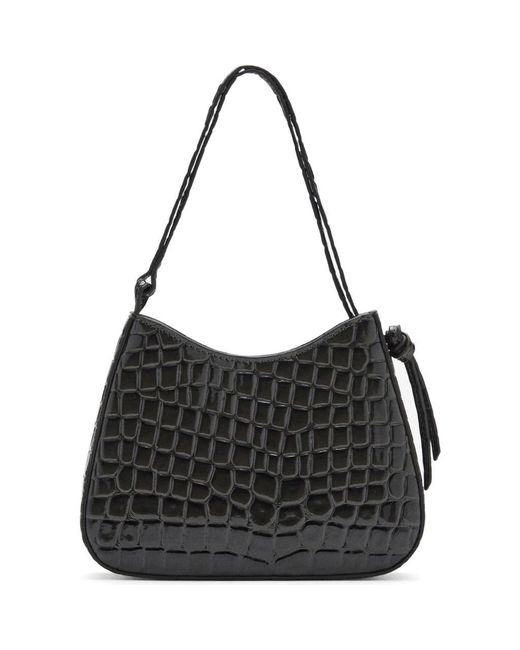 Mango Black Croc Embossed Faux Leather Shoulder Bag