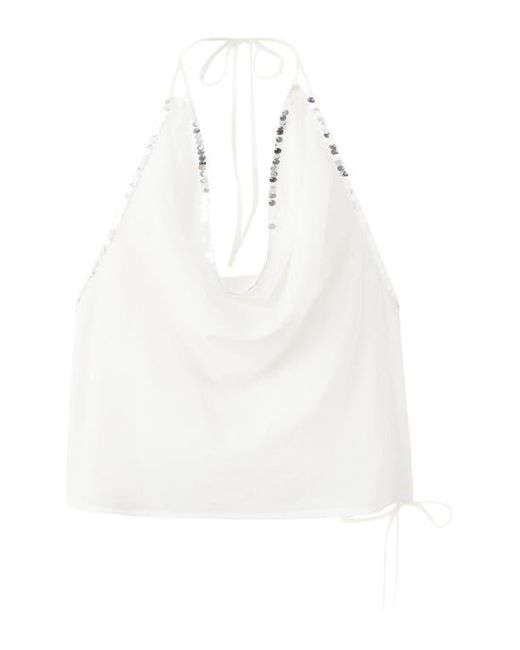 Mango White Sequin Drape Halter Top