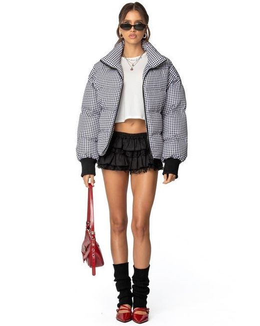 Edikted Black Gingham Oversize Quilted Puffer Jacket