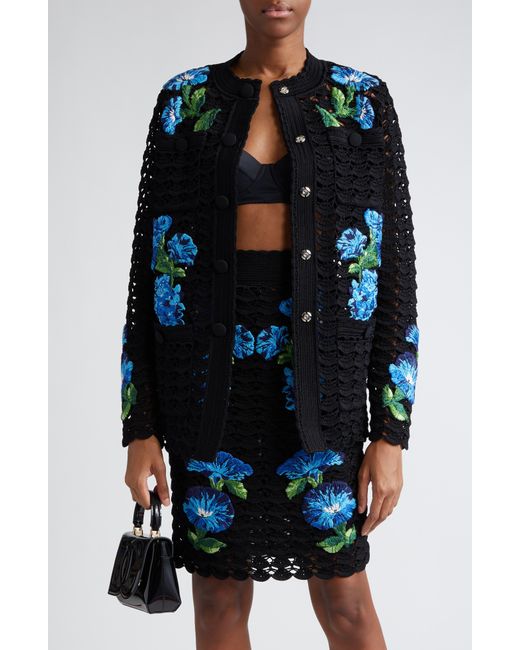 Dolce & Gabbana Black Bluebell Floral Embroidered Crochet Cardigan