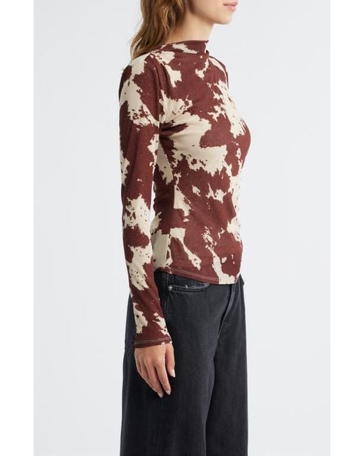 Rails Black Joelle Cow Print Ruched Funnel Neck Top