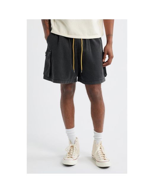DIET STARTS MONDAY Black Cotton Drawstring Cargo Shorts for men