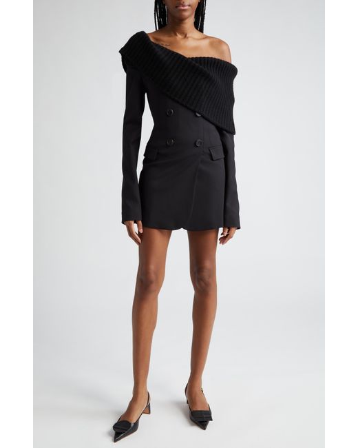 Monse Black Mixed Media Long Sleeve Stretch Wool Blazer Dress