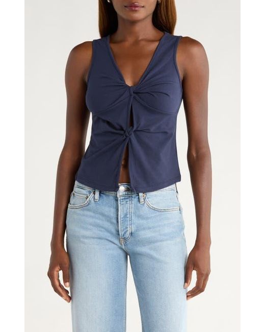 Reformation Blue Tefi Front Twist Stretch Organic Cotton Tank