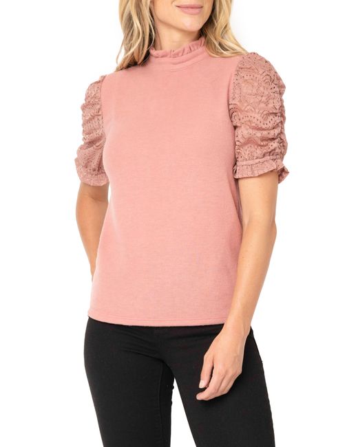 Gibsonlook Multicolor Cinched Lace Sleeve Knit Top