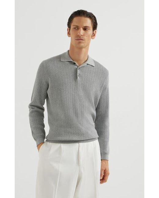 Brunello Cucinelli Gray Rib Knit Polo for men