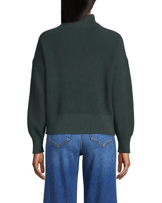 Lands' End Green Drifter Shaker Wedge Quarter Zip Sweater